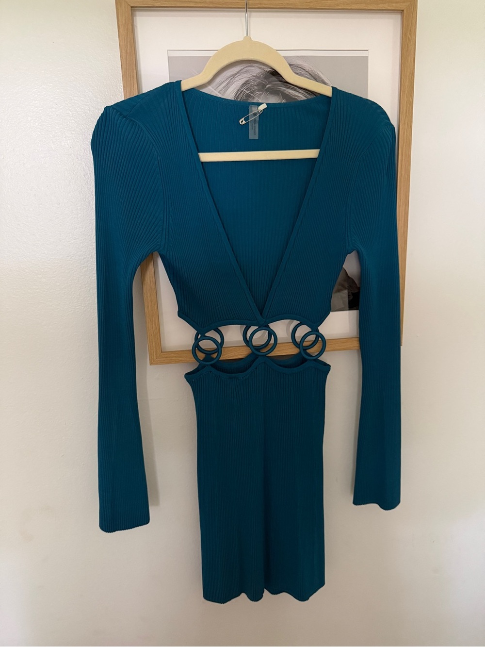 DEVON WINDSOR Teal Ring-Detail Long Sleeve Mini Dress